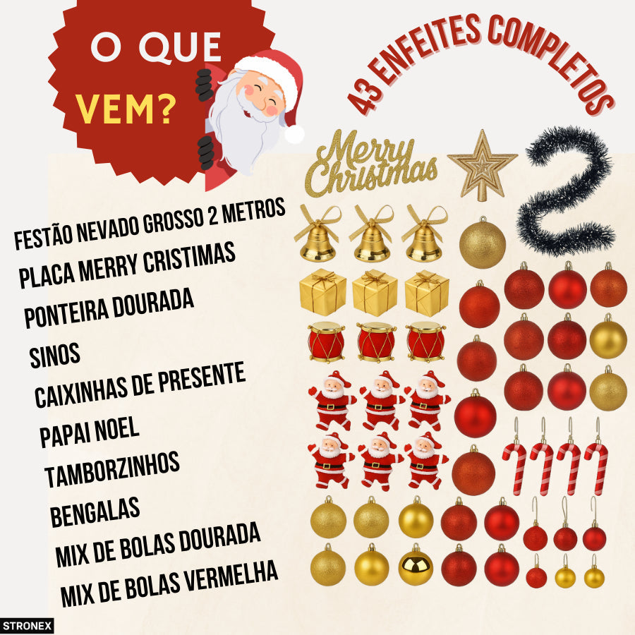 ARVORE DE NATAL 90CM 90 GALHOS 43ENFEITES ARVORE DE NATAL PEQUENA VERDE COM ITENS COMPLETOS ENFEITES