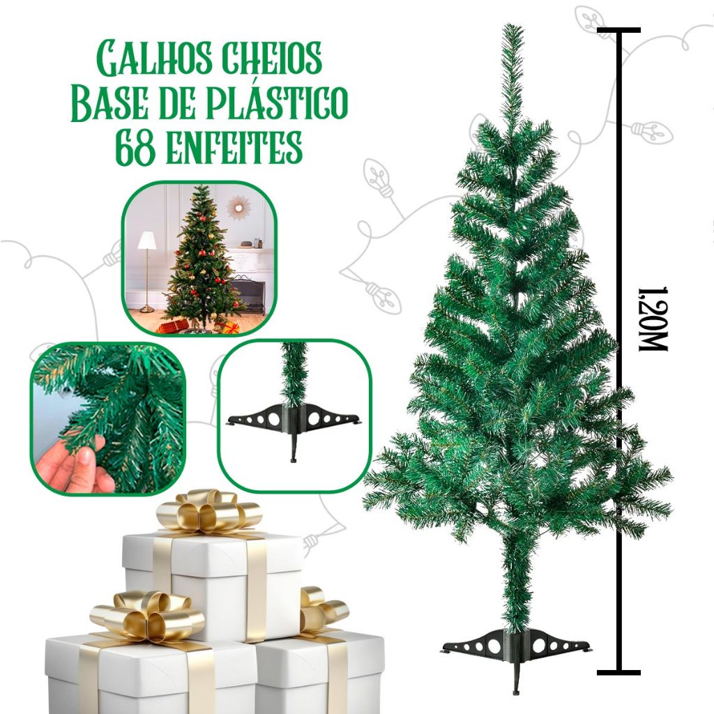 Árvore Natal Decorada Pinheiro Premium 120 cm 110 GALHOS Enfeitada Luxo Kit Completa Enfeites