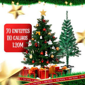 Árvore Natal Decorada Pinheiro Premium 120 cm 110 GALHOS Enfeitada Luxo Kit Completa Enfeites