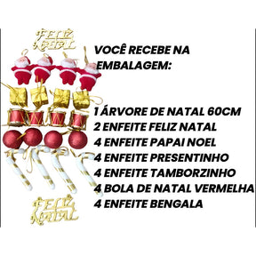 Kit Árvore De Natal + 22 Enfeites Completa Verde e Nevada Papai Noel Decoração 50 Galhos 60cm Pronta Entrega Rápida
