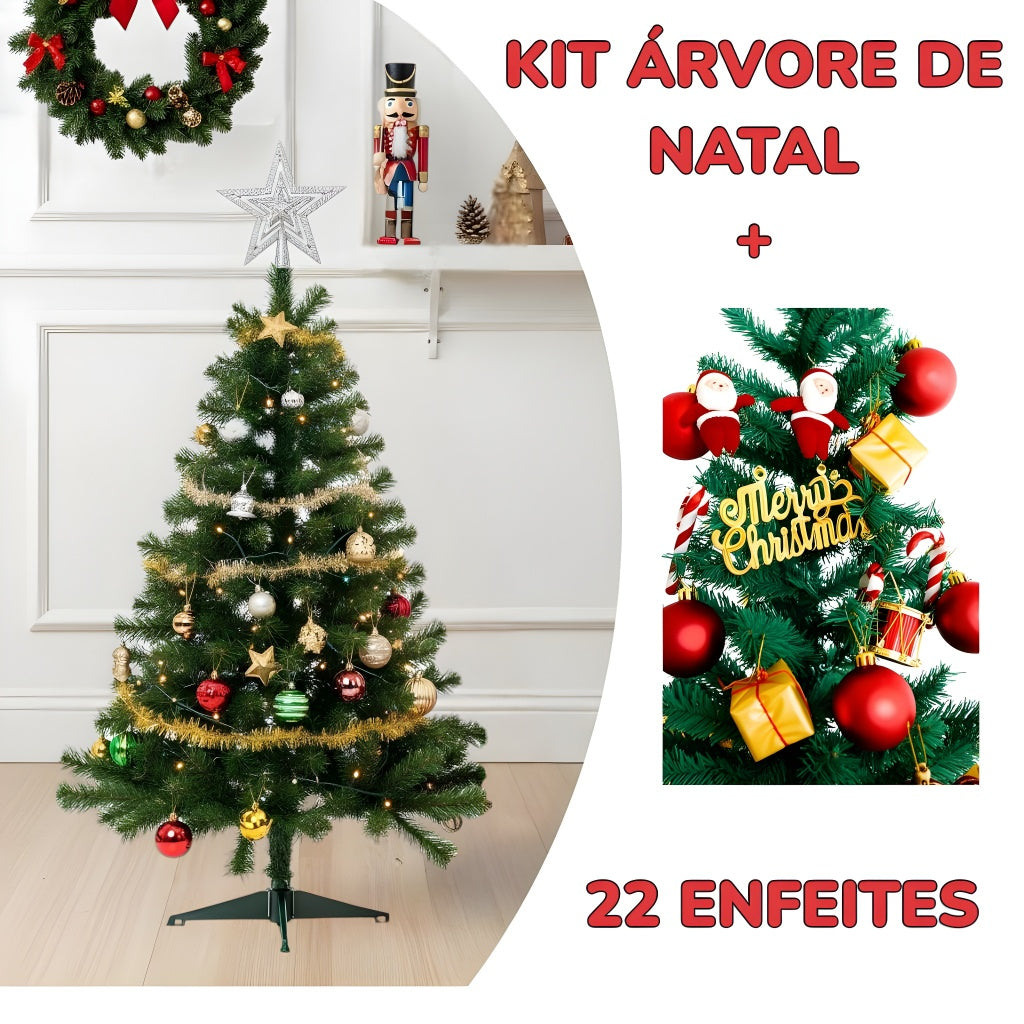 Kit Árvore De Natal + 22 Enfeites Completa Verde e Nevada Papai Noel Decoração 50 Galhos 60cm Pronta Entrega Rápida