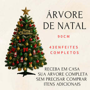 ARVORE DE NATAL 90CM 90 GALHOS 43ENFEITES ARVORE DE NATAL PEQUENA VERDE COM ITENS COMPLETOS ENFEITES