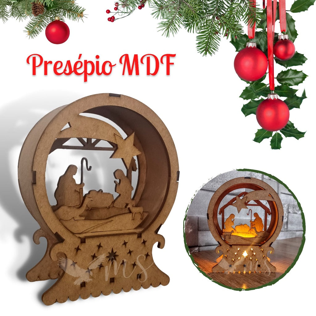 Luminária Led Presépio Mdf Lembrança Presente de Natal